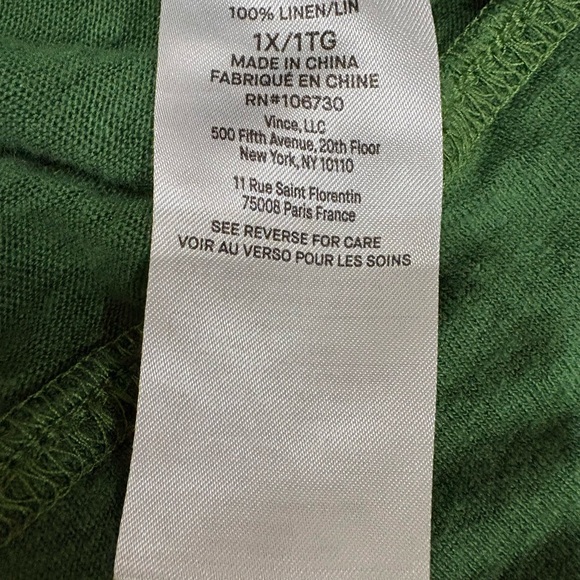 Vince Emerald Green 100% Linen Long Sleeve Pullover Crew Neck Top L - Picture 7 of 8